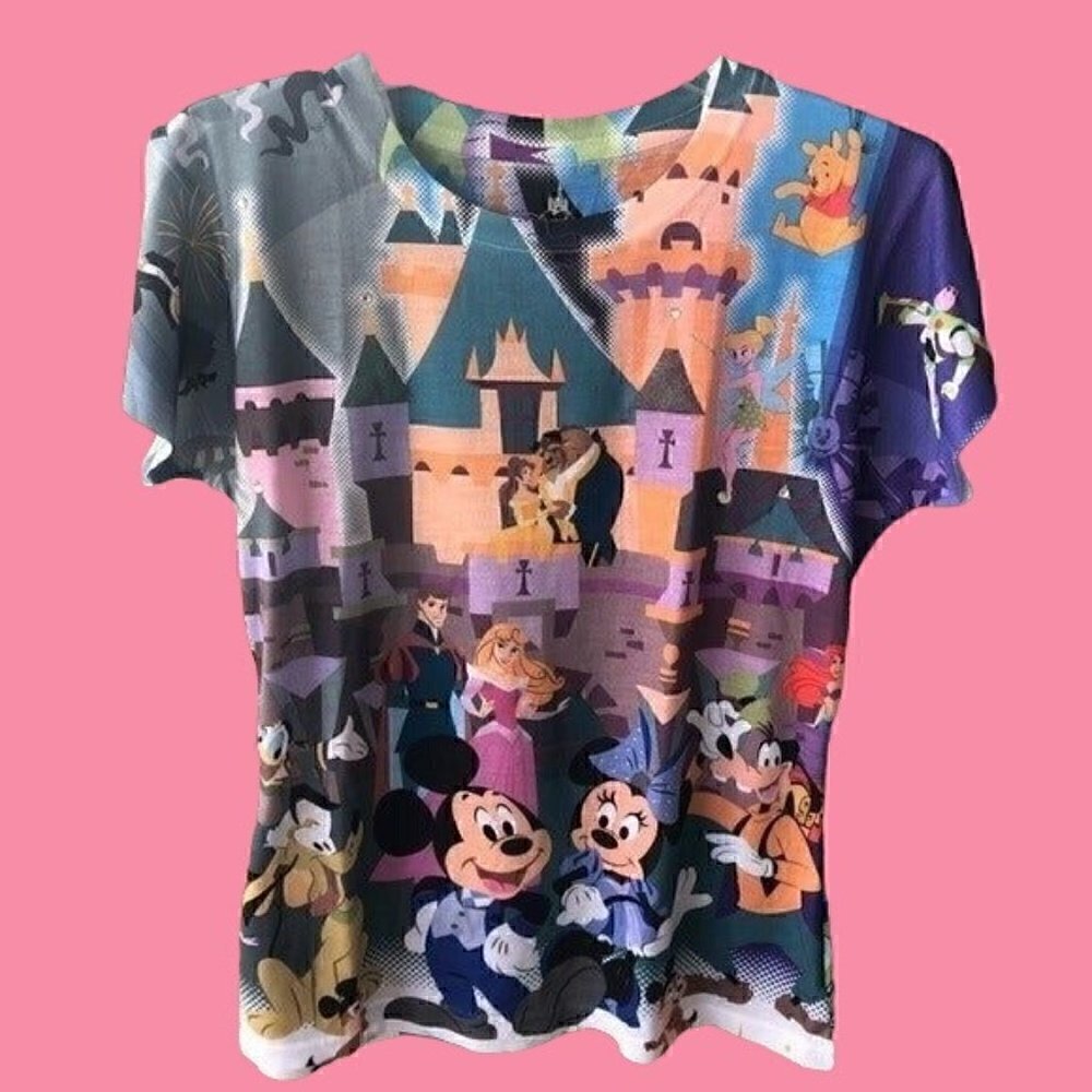 Disney 60th Diamond Anniversary Mickey & Friends Short Sleeve Knit T Shirt sz M